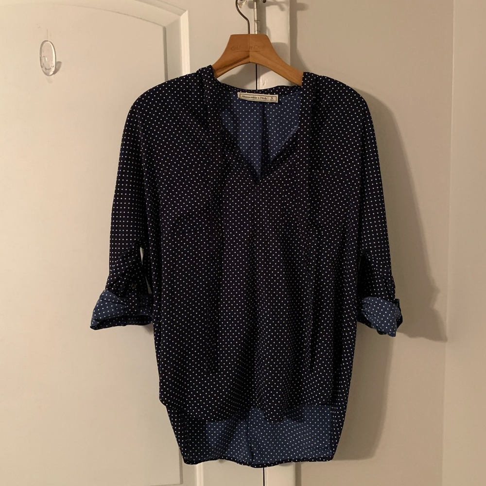 Abercrombie & Fitch Navy Polka Dot Tunic Blouse